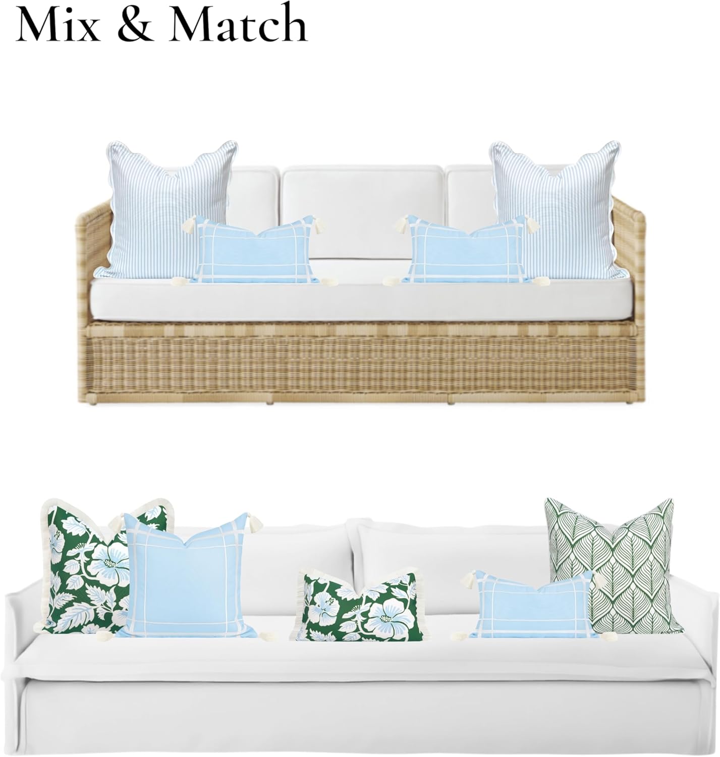 Patio Indoor Outdoor Throw Pillow Cover Only, 20"x20" Water Repellent for Backyard, Couch, Green Print Geometric Leafs