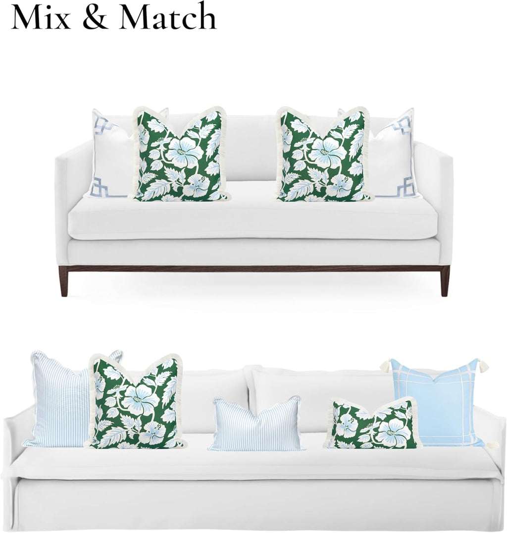 Patio Indoor Outdoor Throw Pillow Cover Only, 20"x20" Water Repellent for Backyard, Couch, Green Print Geometric Leafs