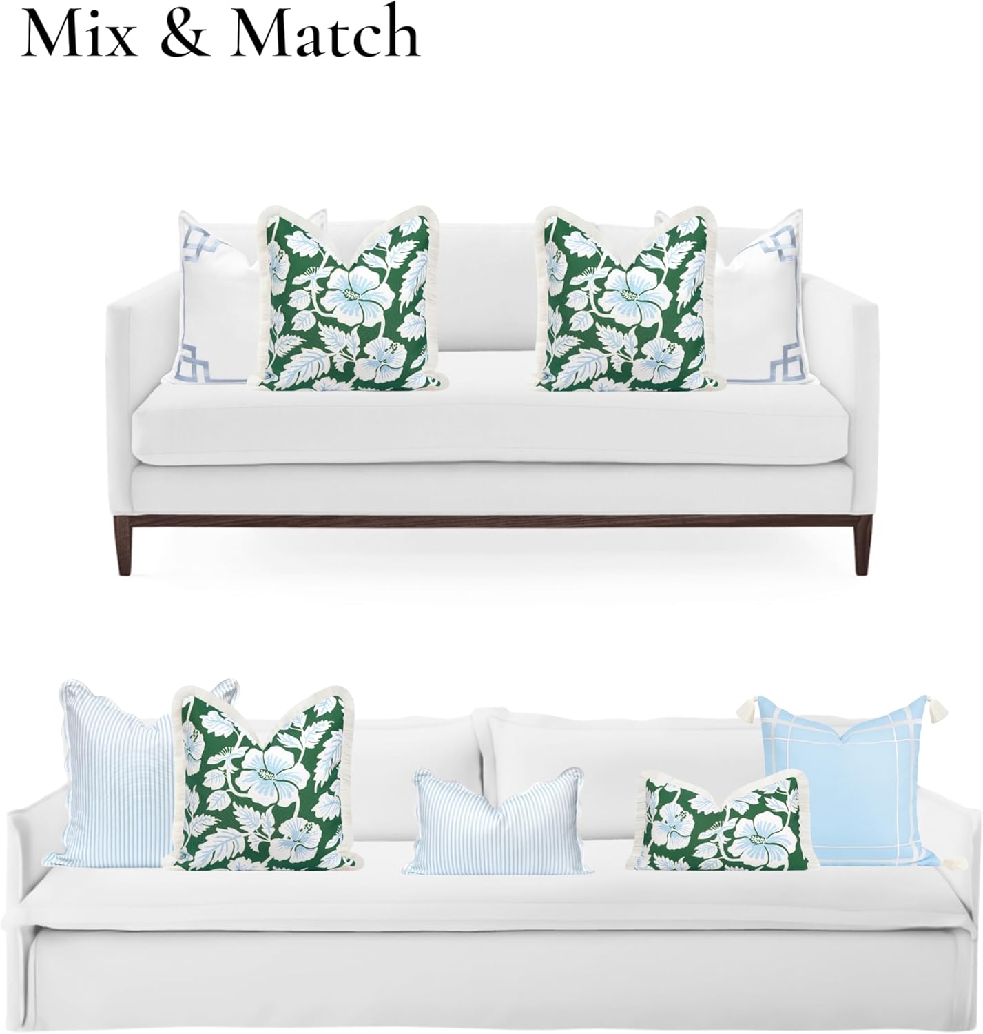 Patio Indoor Outdoor Throw Pillow Cover Only, 20"x20" Water Repellent for Backyard, Couch, Green Print Geometric Leafs