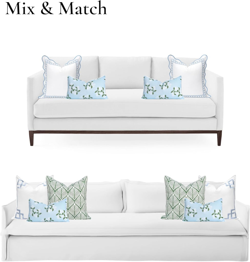 Patio Indoor Outdoor Throw Pillow Cover Only, 20"x20" Water Repellent for Backyard, Couch, Green Print Geometric Leafs