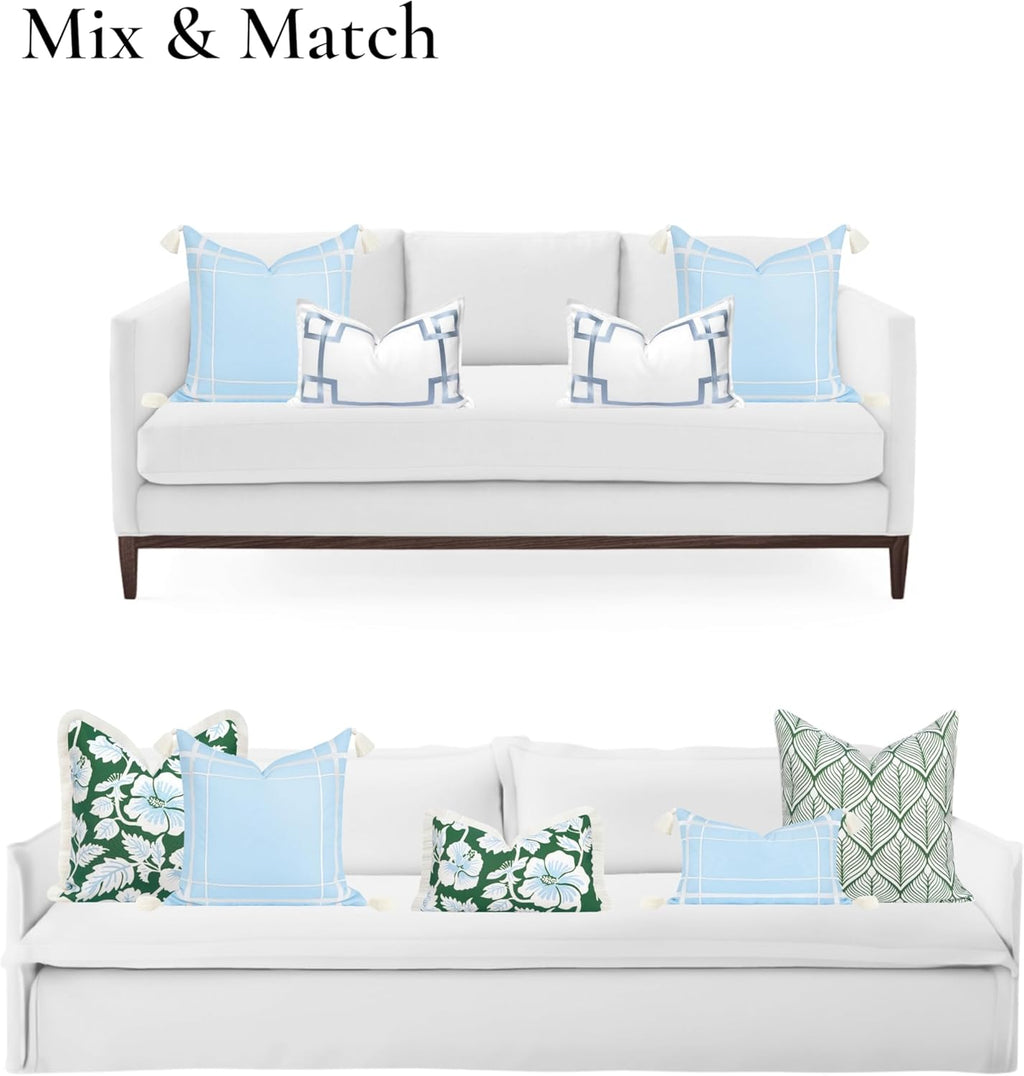 Patio Indoor Outdoor Throw Pillow Cover Only, 20"x20" Water Repellent for Backyard, Couch, Green Print Geometric Leafs