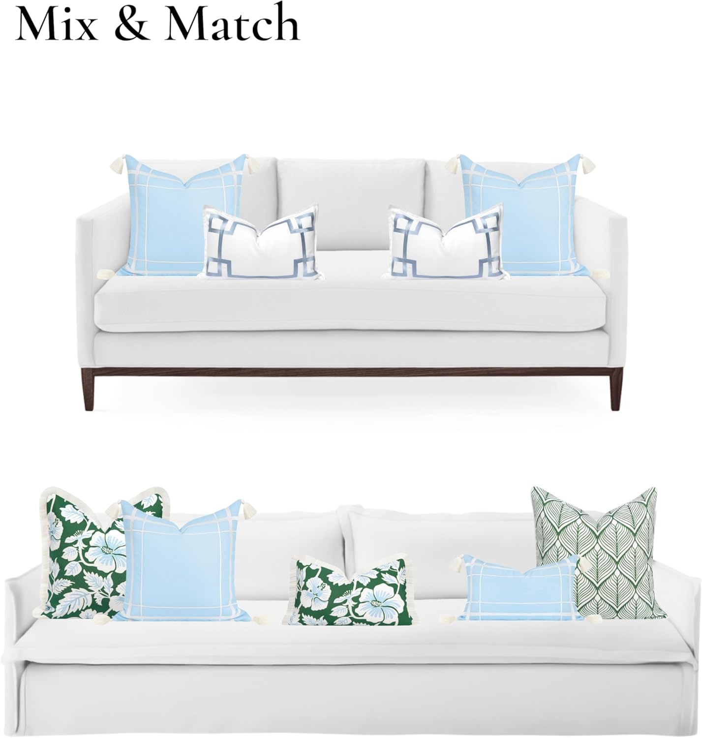 Patio Indoor Outdoor Throw Pillow Cover Only, 20"x20" Water Repellent for Backyard, Couch, Green Print Geometric Leafs