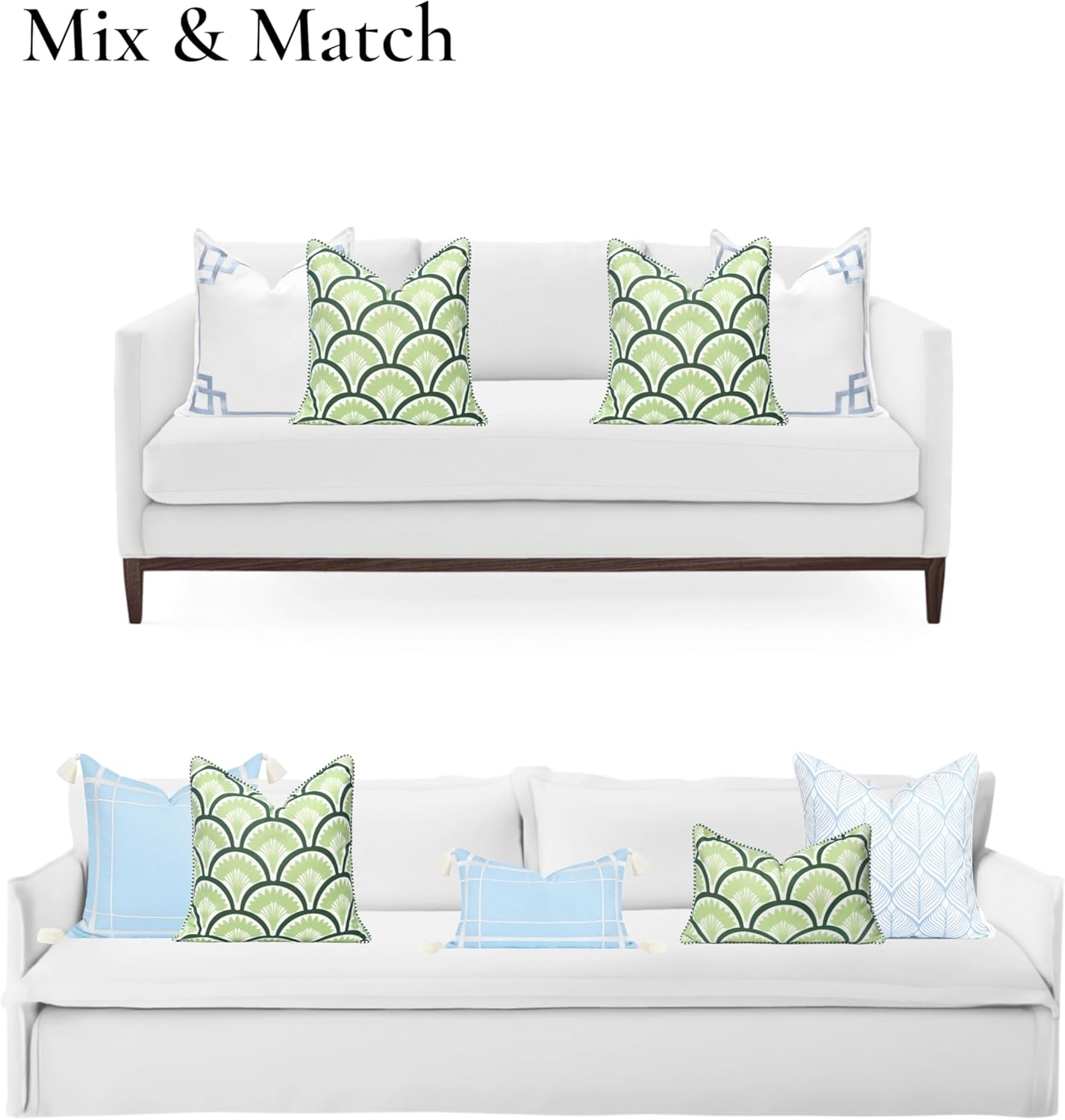 Patio Indoor Outdoor Throw Pillow Cover Only, 20"x20" Water Repellent for Backyard, Couch, Green Print Geometric Leafs