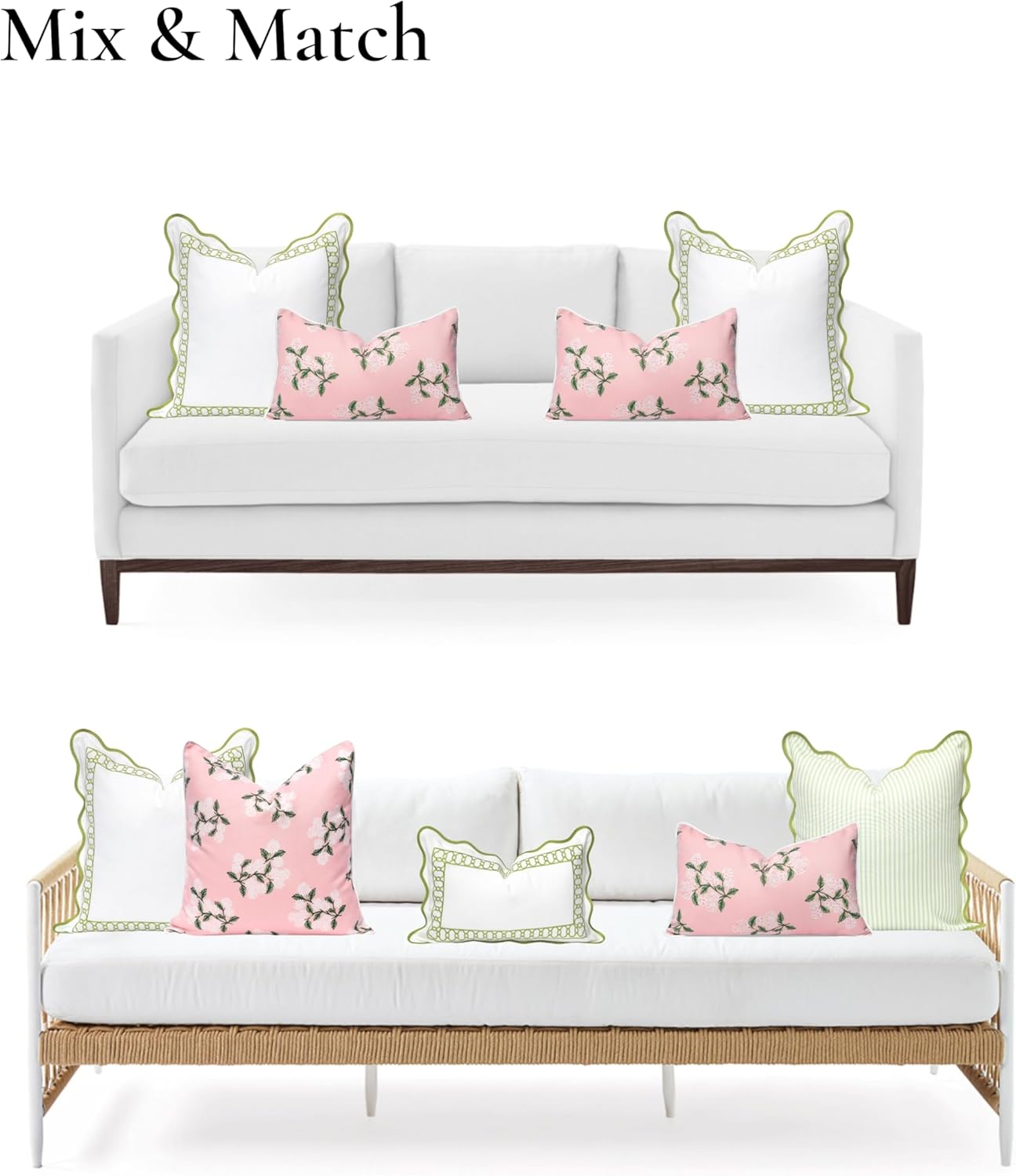 Coastal Patio Indoor Outdoor Scalloped Throw Pillow Cover Only 20x20