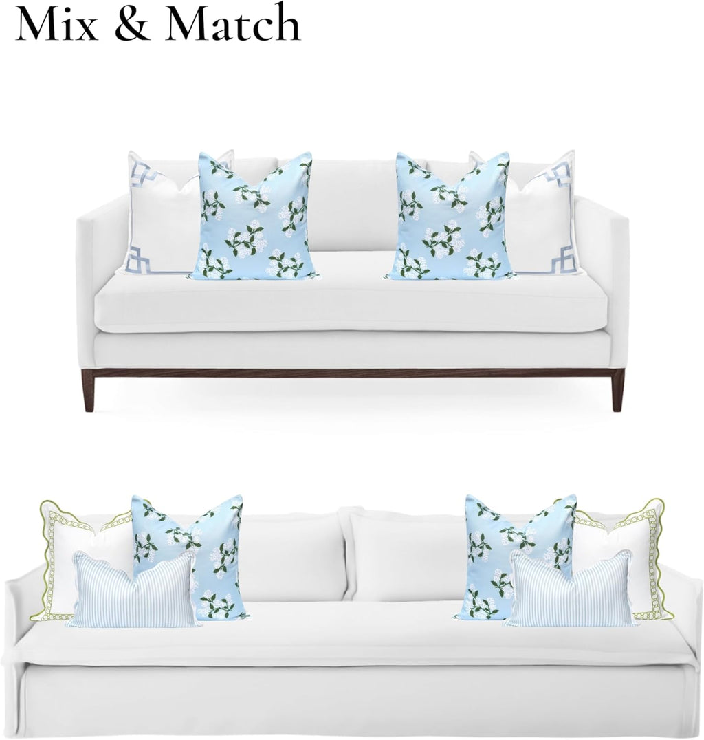 Patio Indoor Outdoor Throw Pillow Cover Only, 20"x20" Water Repellent for Backyard, Couch, Green Print Geometric Leafs