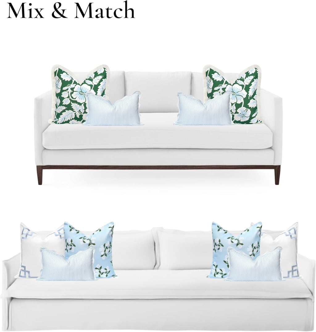 Patio Indoor Outdoor Throw Pillow Cover Only, 20"x20" Water Repellent for Backyard, Couch, Green Print Geometric Leafs