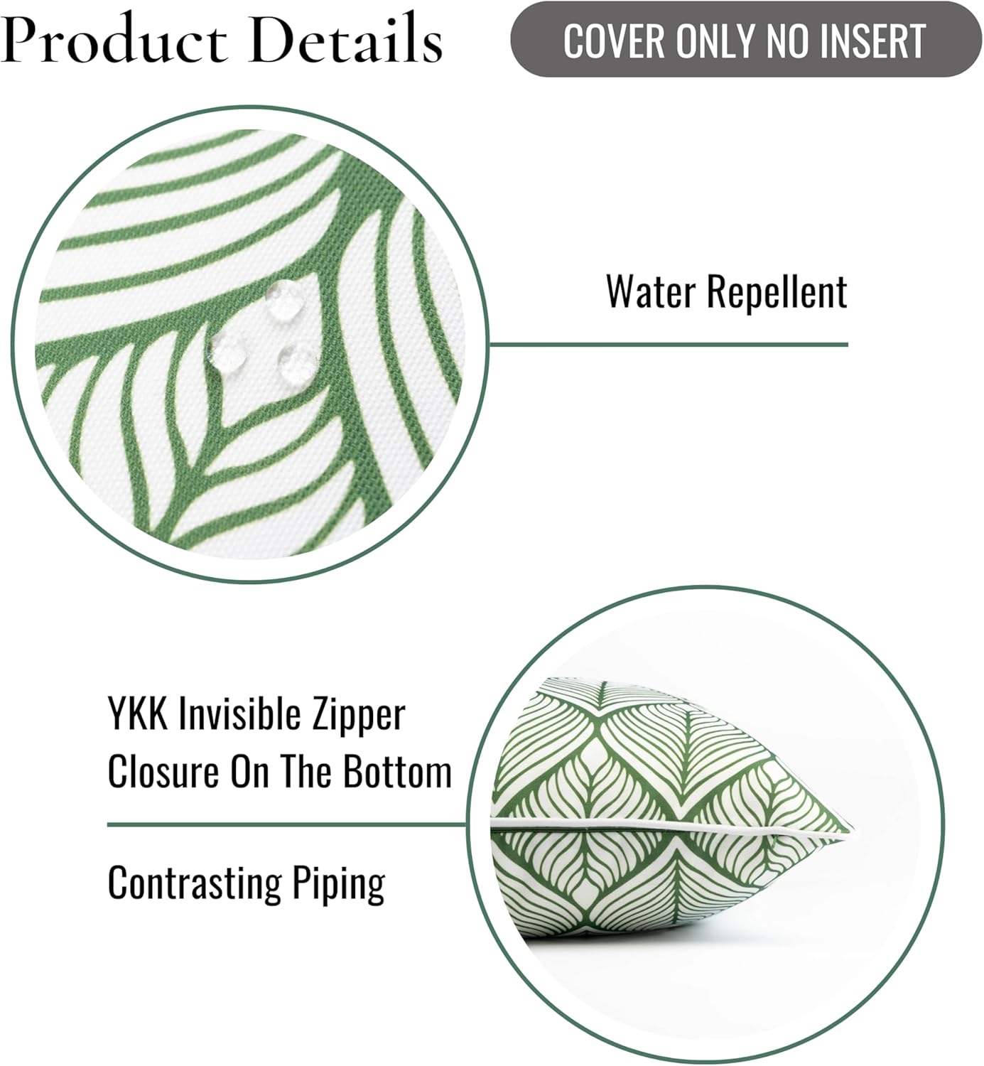Patio Indoor Outdoor Throw Pillow Cover Only, 20"x20" Water Repellent for Backyard, Couch, Green Print Geometric Leafs
