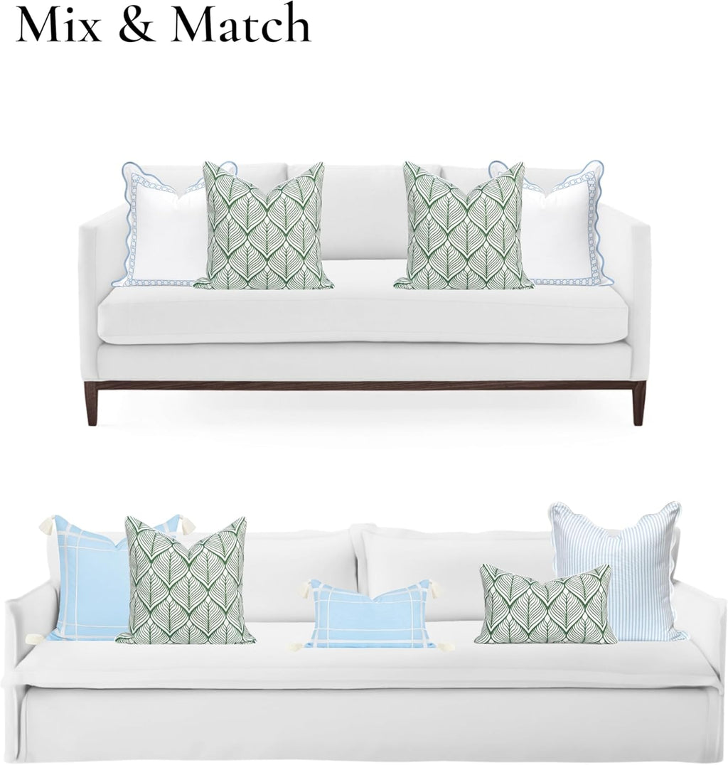 Patio Indoor Outdoor Throw Pillow Cover Only, 20"x20" Water Repellent for Backyard, Couch, Green Print Geometric Leafs