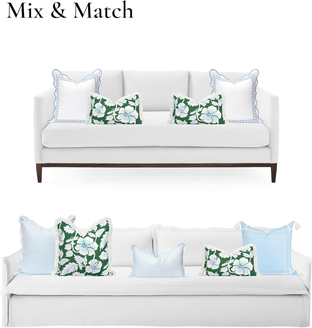 Patio Indoor Outdoor Throw Pillow Cover Only, 20"x20" Water Repellent for Backyard, Couch, Green Print Geometric Leafs