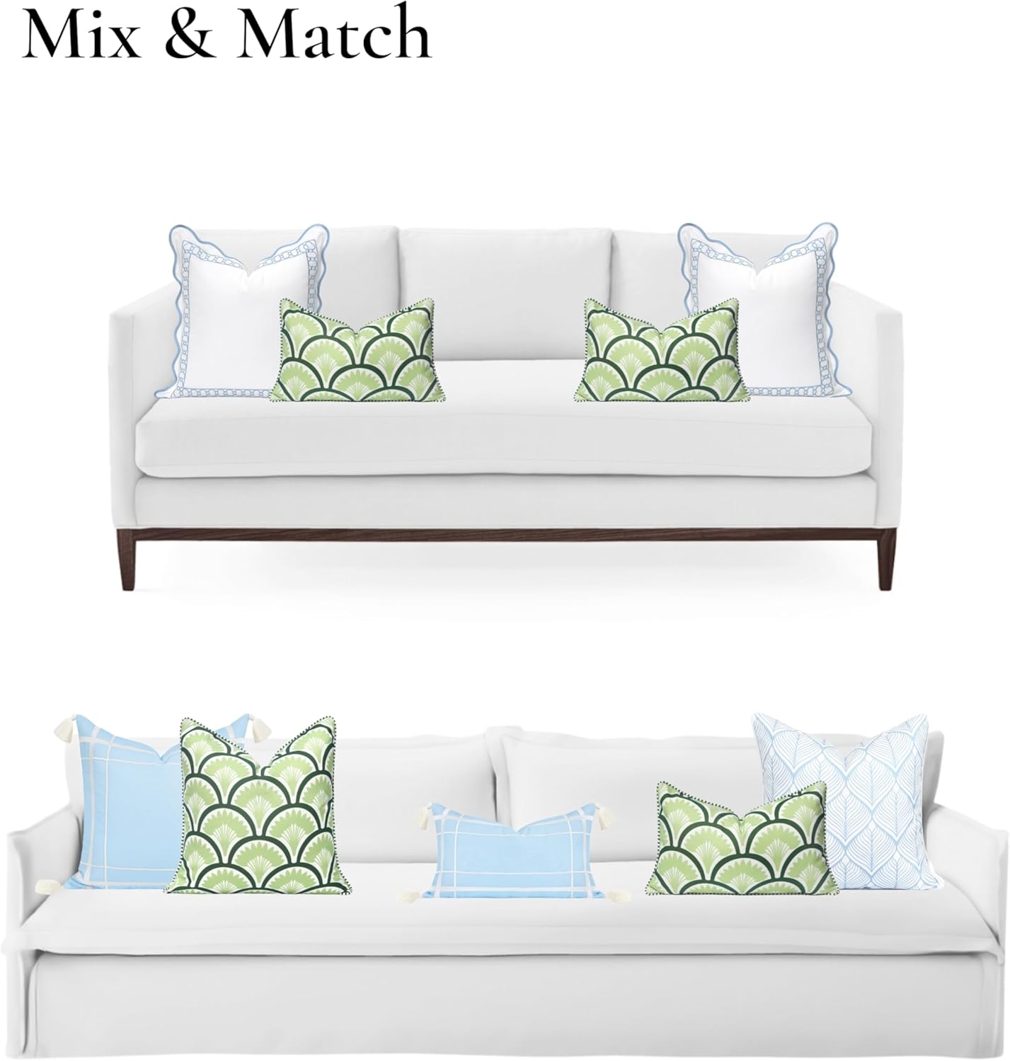 Patio Indoor Outdoor Throw Pillow Cover Only, 20"x20" Water Repellent for Backyard, Couch, Green Print Geometric Leafs
