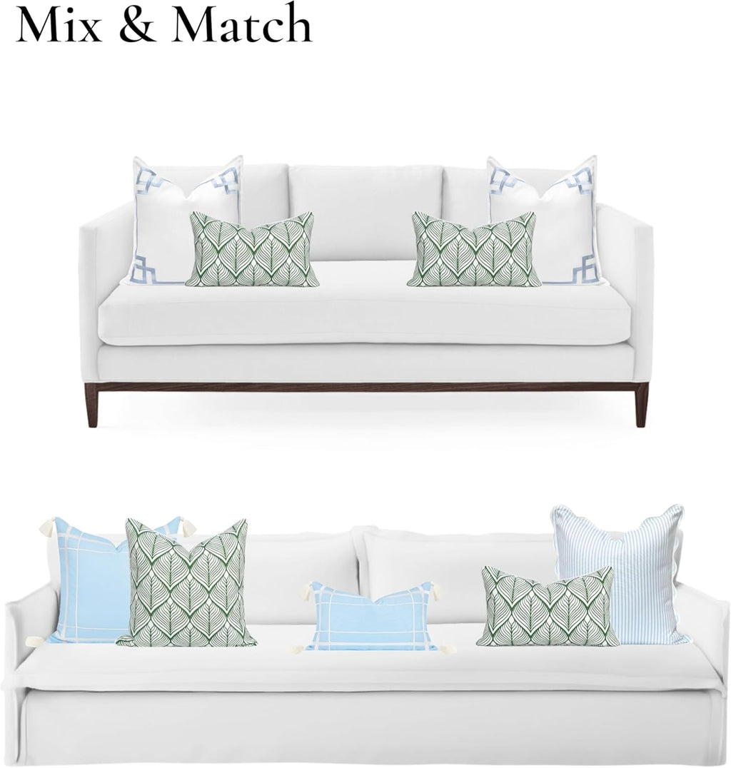 Patio Indoor Outdoor Throw Pillow Cover Only, 20"x20" Water Repellent for Backyard, Couch, Green Print Geometric Leafs