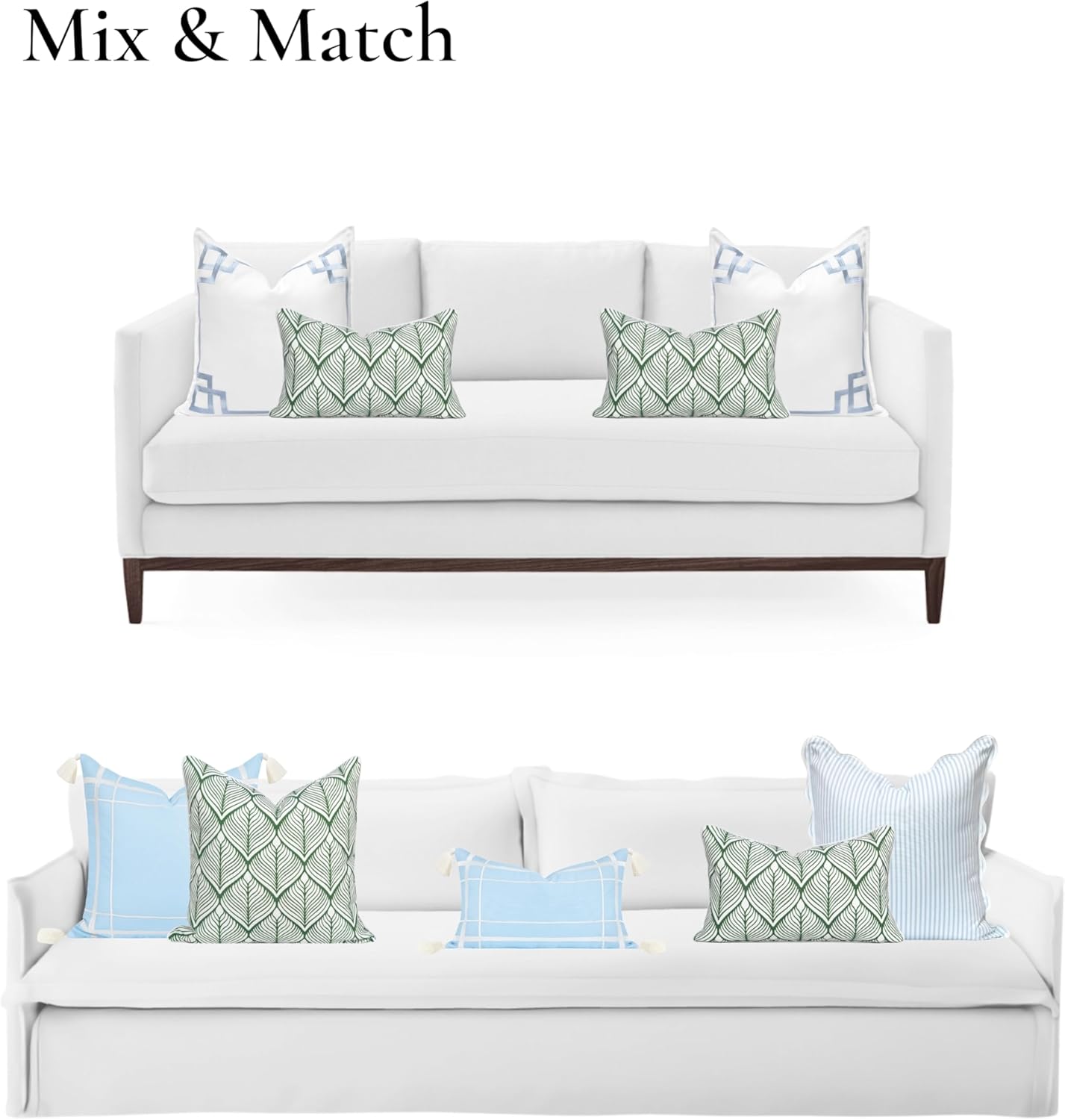 Patio Indoor Outdoor Throw Pillow Cover Only, 20"x20" Water Repellent for Backyard, Couch, Green Print Geometric Leafs