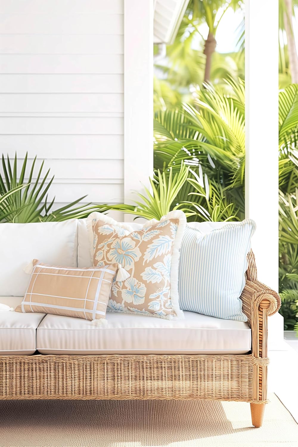 Patio Indoor Outdoor Throw Pillow Cover Only, 20"x20" Water Repellent for Backyard, Couch, Green Print Geometric Leafs