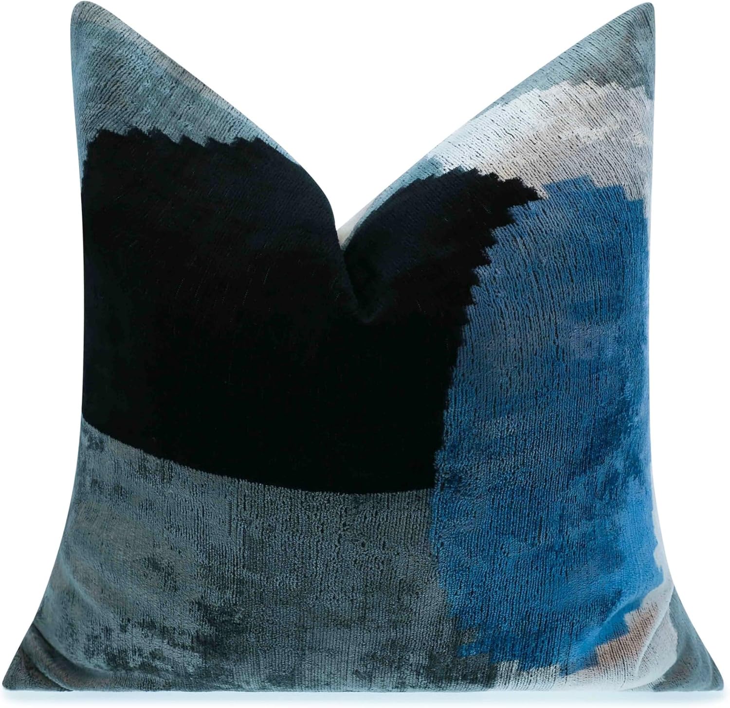 Velvet Throw Pillow with Blue and Black Modern Abstract Design 20x20 Inch