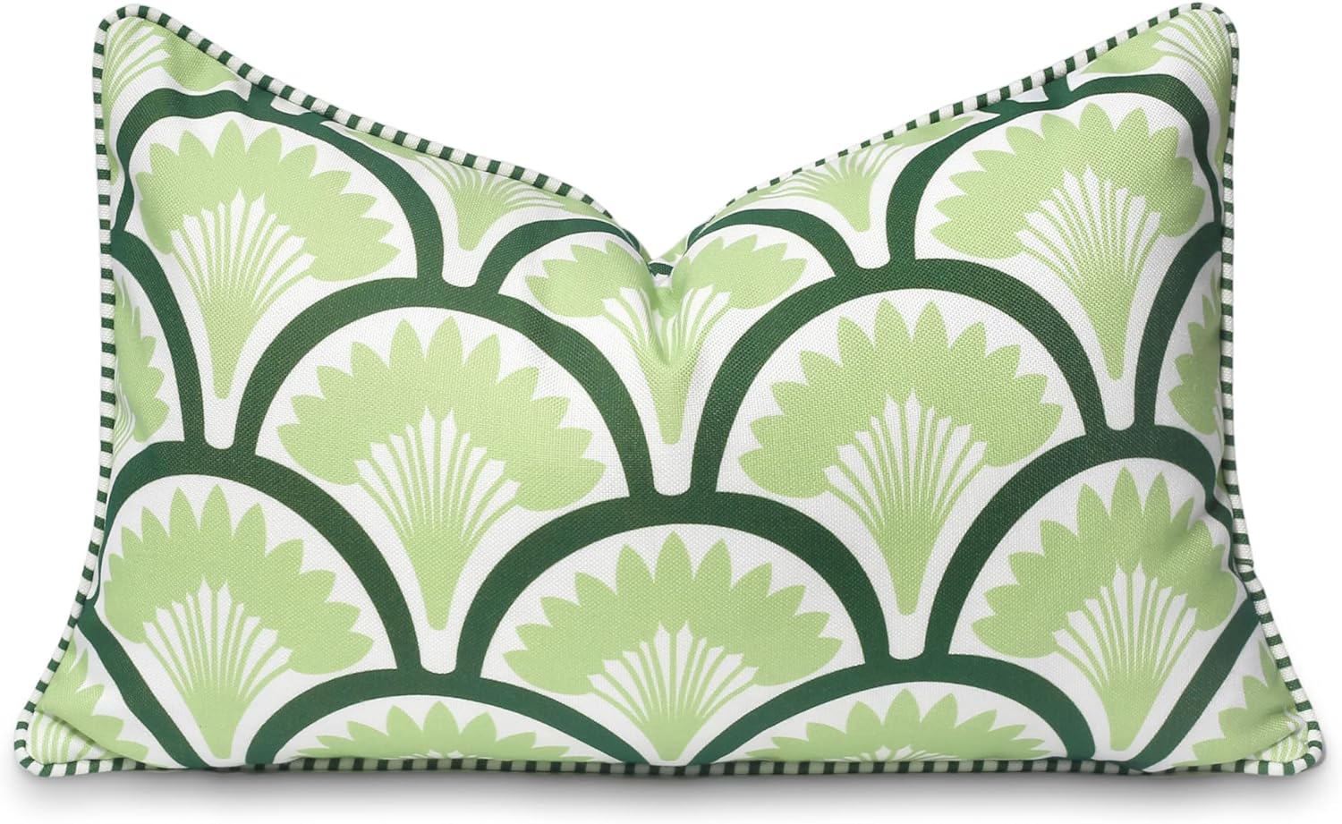 Patio Indoor Outdoor Throw Pillow Cover Only, 20"x20" Water Repellent for Backyard, Couch, Green Print Geometric Leafs