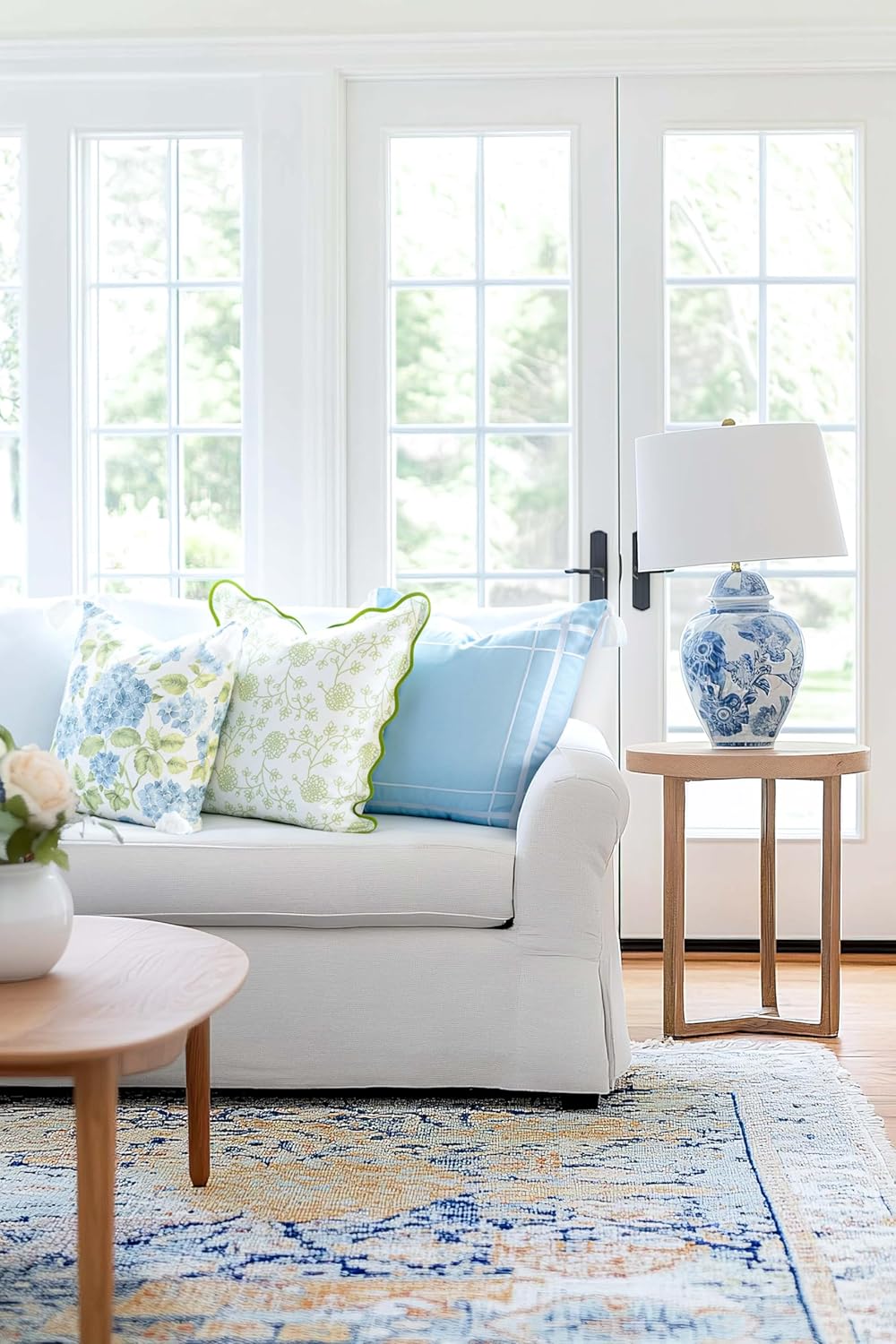 Patio Indoor Outdoor Throw Pillow Cover Only, 20"x20" Water Repellent for Backyard, Couch, Green Print Geometric Leafs