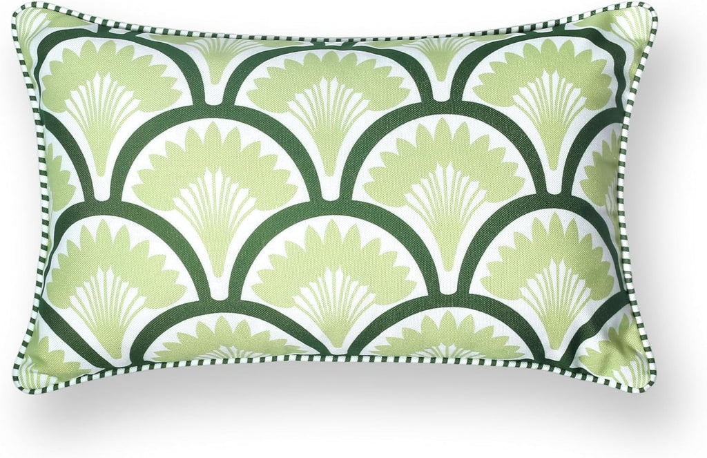 Patio Indoor Outdoor Throw Pillow Cover Only, 20"x20" Water Repellent for Backyard, Couch, Green Print Geometric Leafs