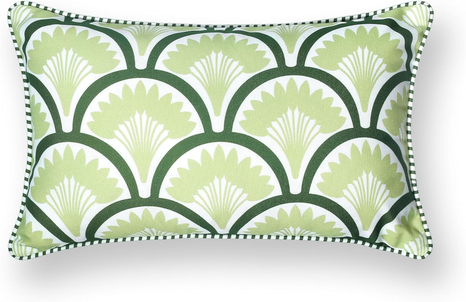Patio Indoor Outdoor Throw Pillow Cover Only, 20"x20" Water Repellent for Backyard, Couch, Green Print Geometric Leafs