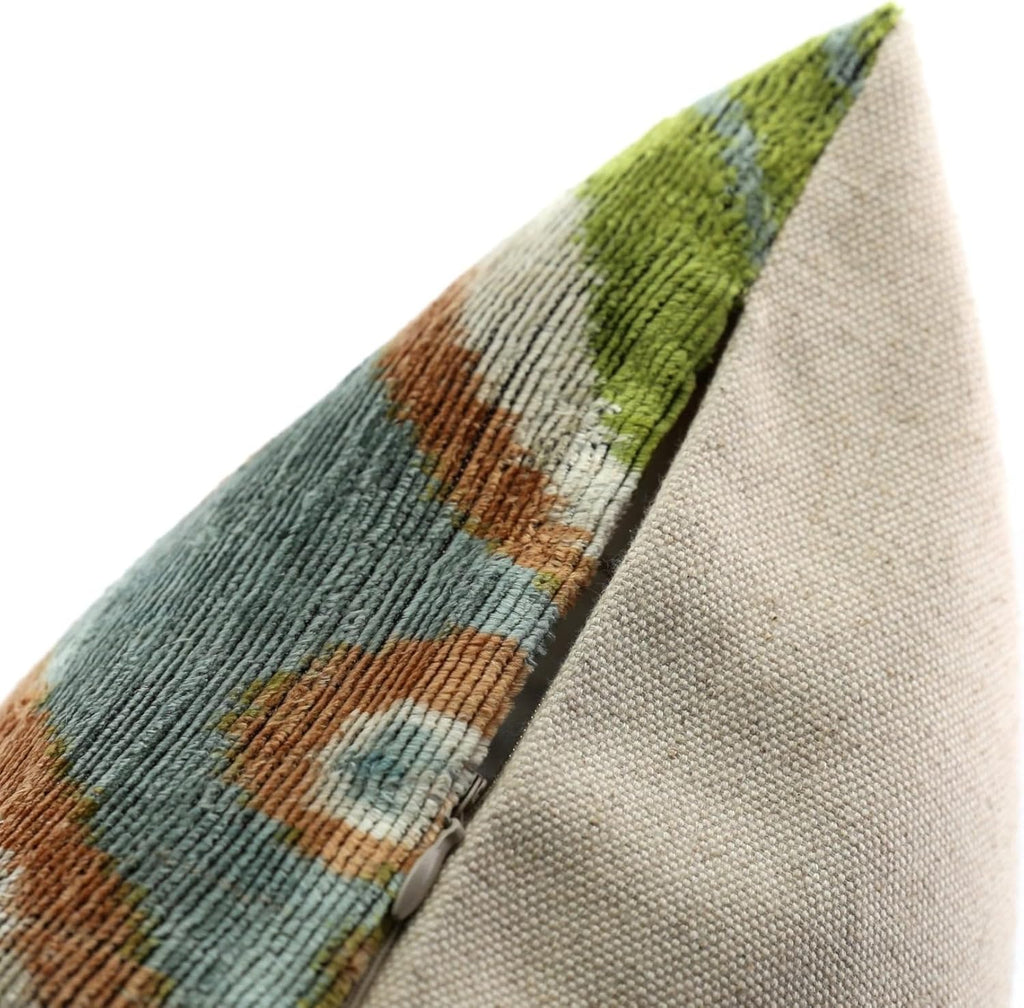 Velvet Throw Pillow with Geometric Ikat Design  Premium Down Feather Insert