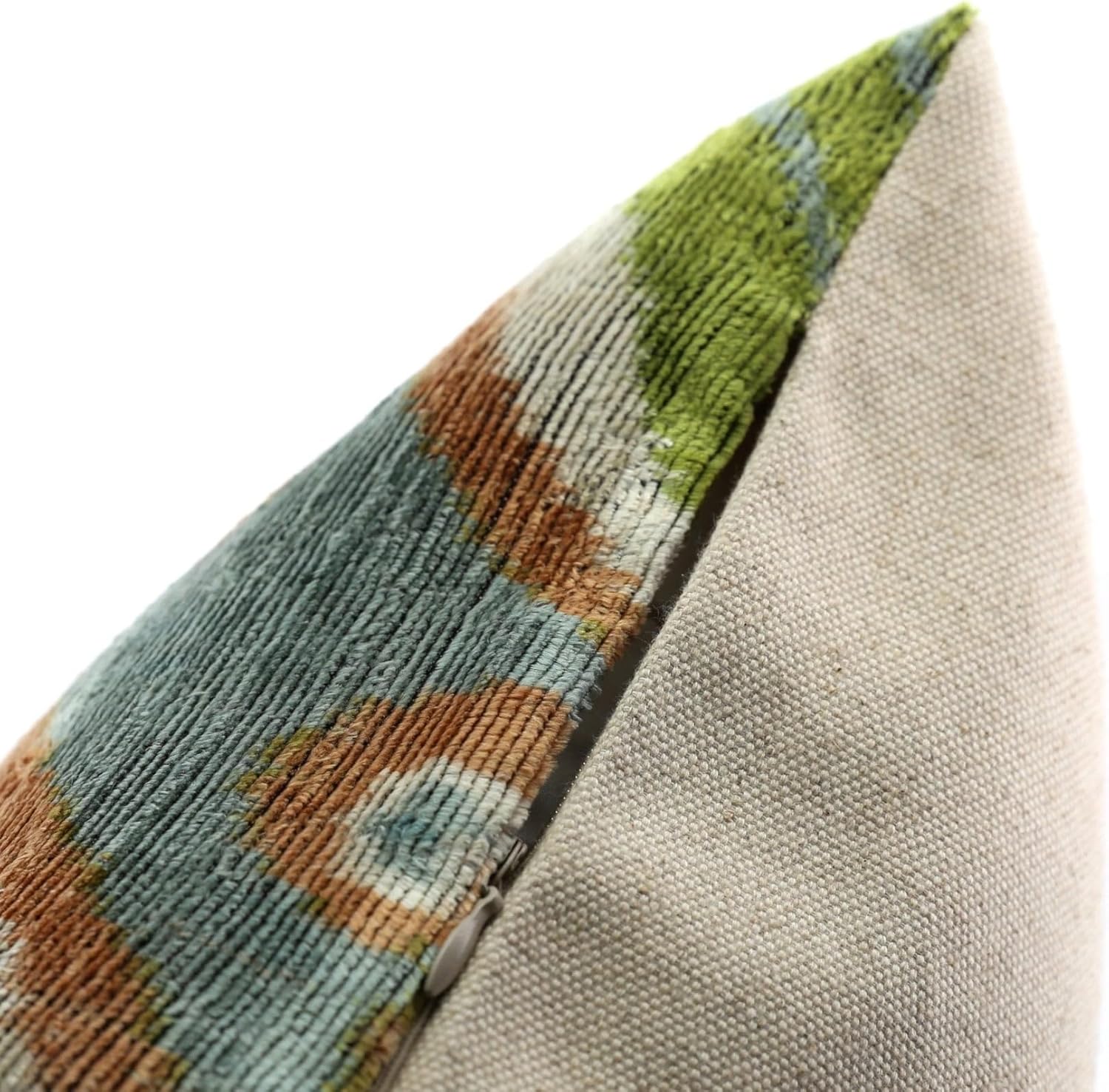 Velvet Throw Pillow with Geometric Ikat Design  Premium Down Feather Insert