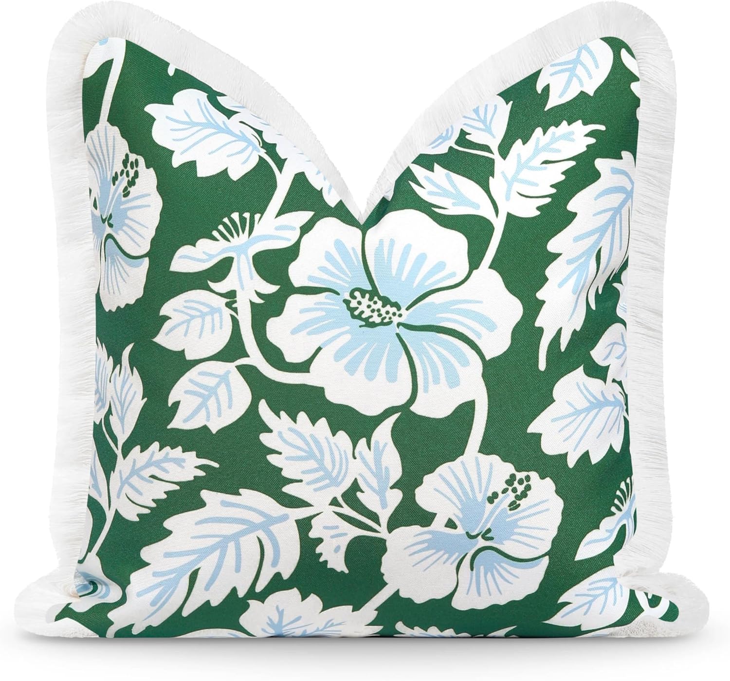 Patio Indoor Outdoor Throw Pillow Cover Only, 20"x20" Water Repellent for Backyard, Couch, Green Print Geometric Leafs