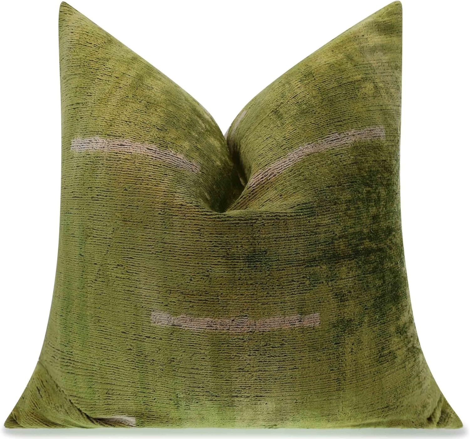 Velvet Throw Pillow with Green Abstract Design 20x20 Inch Square Cushion
