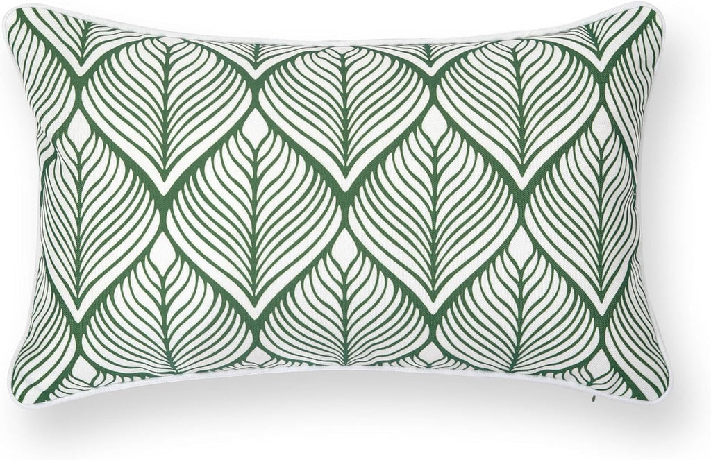 Patio Indoor Outdoor Throw Pillow Cover Only, 20"x20" Water Repellent for Backyard, Couch, Green Print Geometric Leafs