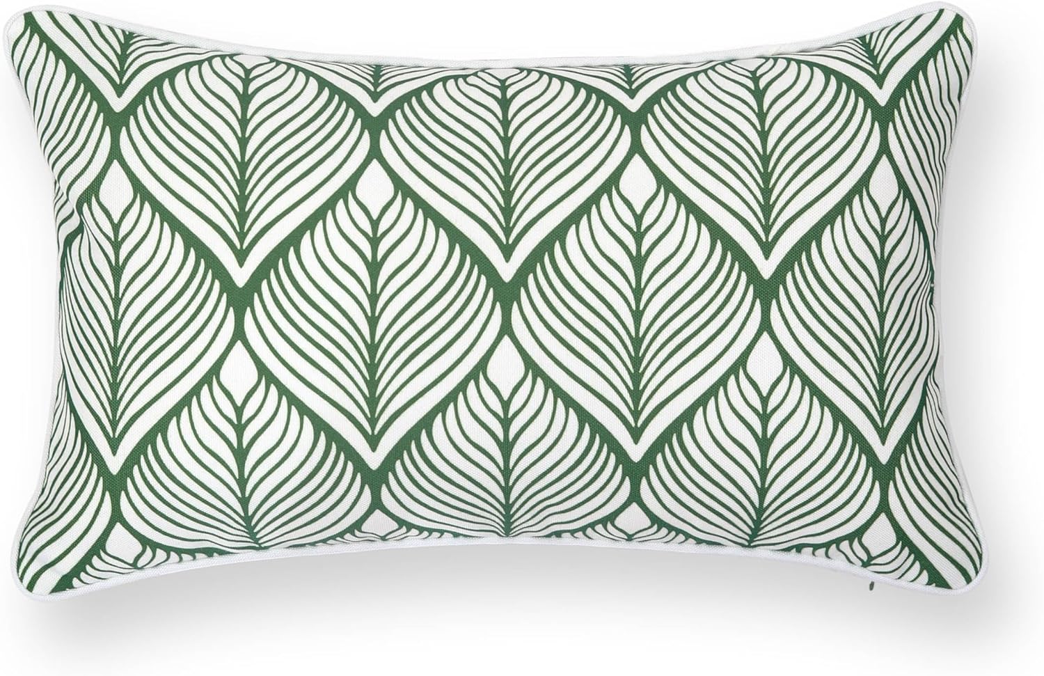 Patio Indoor Outdoor Throw Pillow Cover Only, 20"x20" Water Repellent for Backyard, Couch, Green Print Geometric Leafs