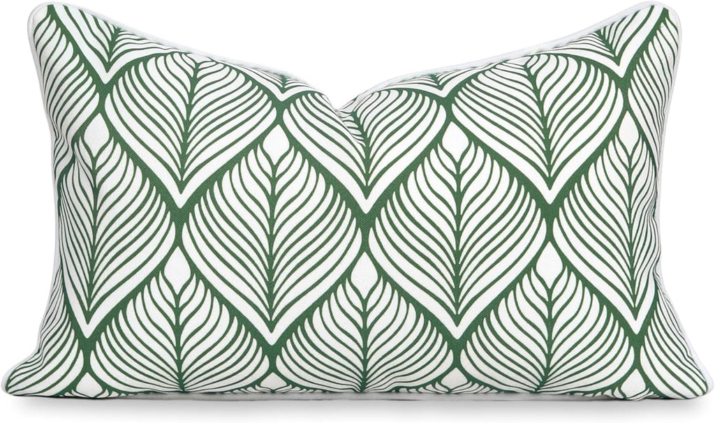 Patio Indoor Outdoor Throw Pillow Cover Only, 20"x20" Water Repellent for Backyard, Couch, Green Print Geometric Leafs