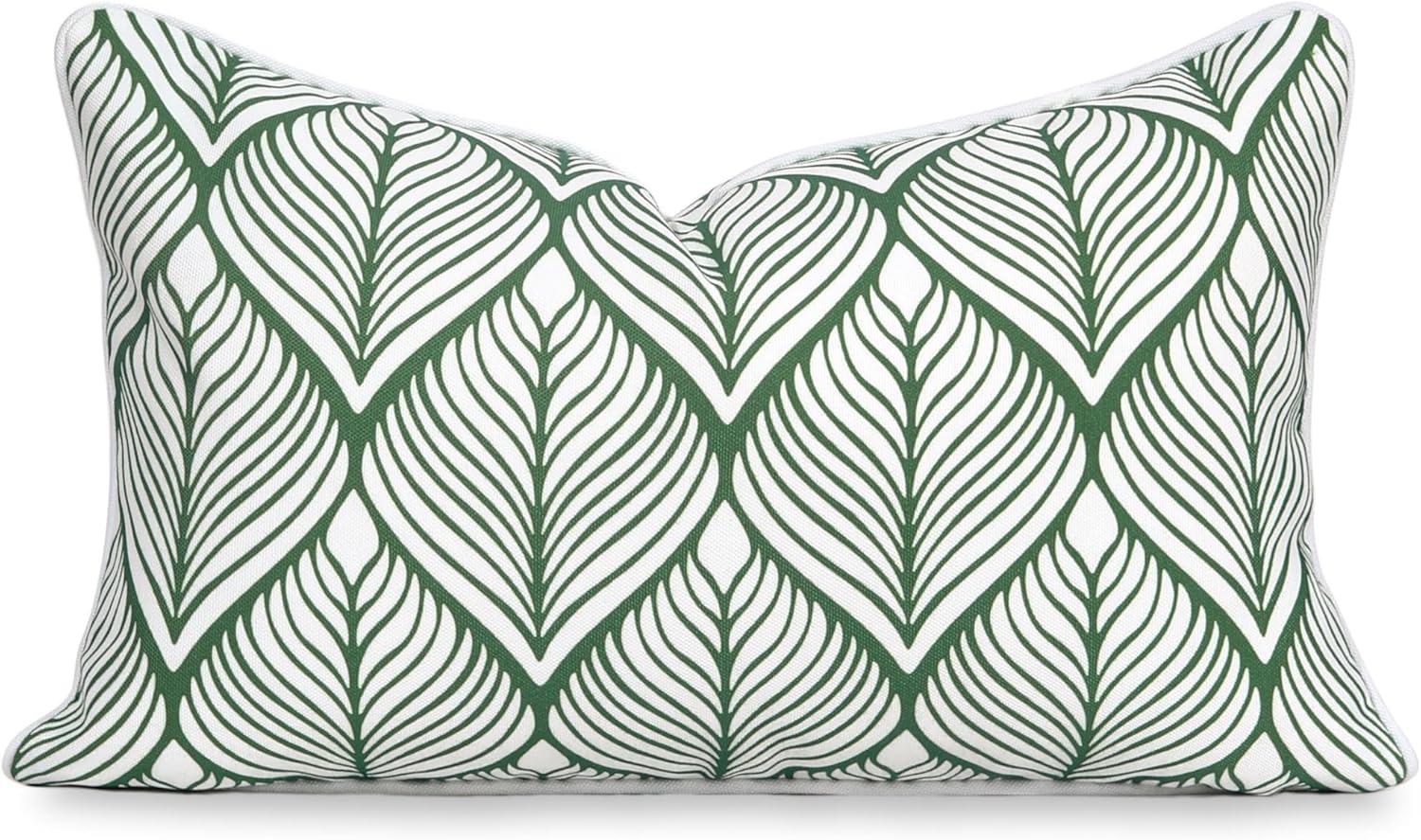 Patio Indoor Outdoor Throw Pillow Cover Only, 20"x20" Water Repellent for Backyard, Couch, Green Print Geometric Leafs