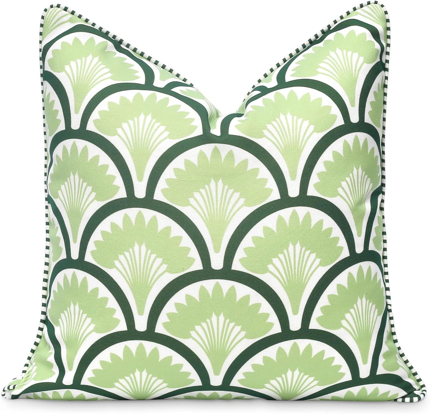 Patio Indoor Outdoor Throw Pillow Cover Only, 20"x20" Water Repellent for Backyard, Couch, Green Print Geometric Leafs