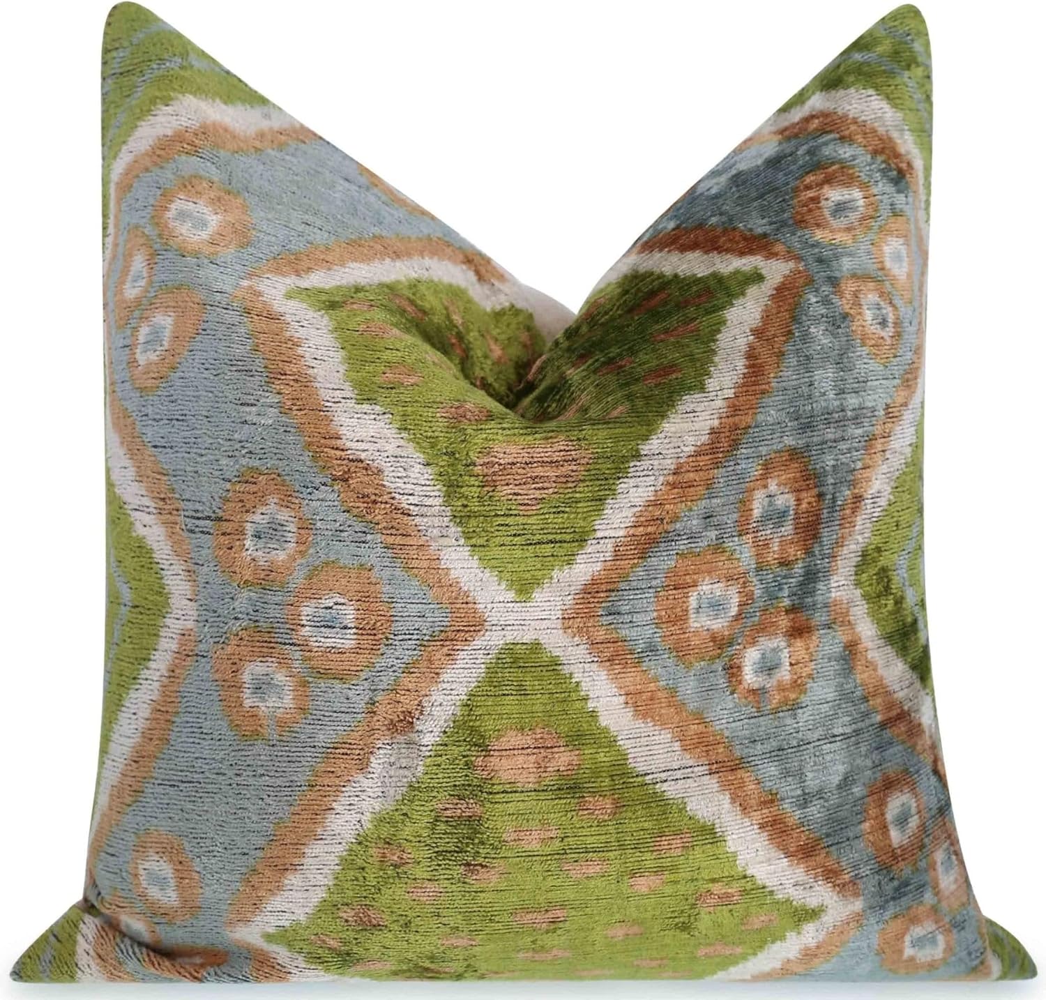 Velvet Throw Pillow with Geometric Ikat Design  Premium Down Feather Insert