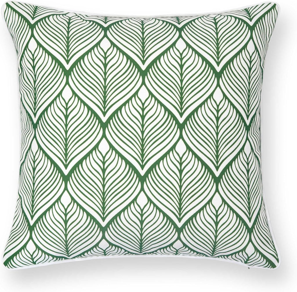 Patio Indoor Outdoor Throw Pillow Cover Only, 20"x20" Water Repellent for Backyard, Couch, Green Print Geometric Leafs