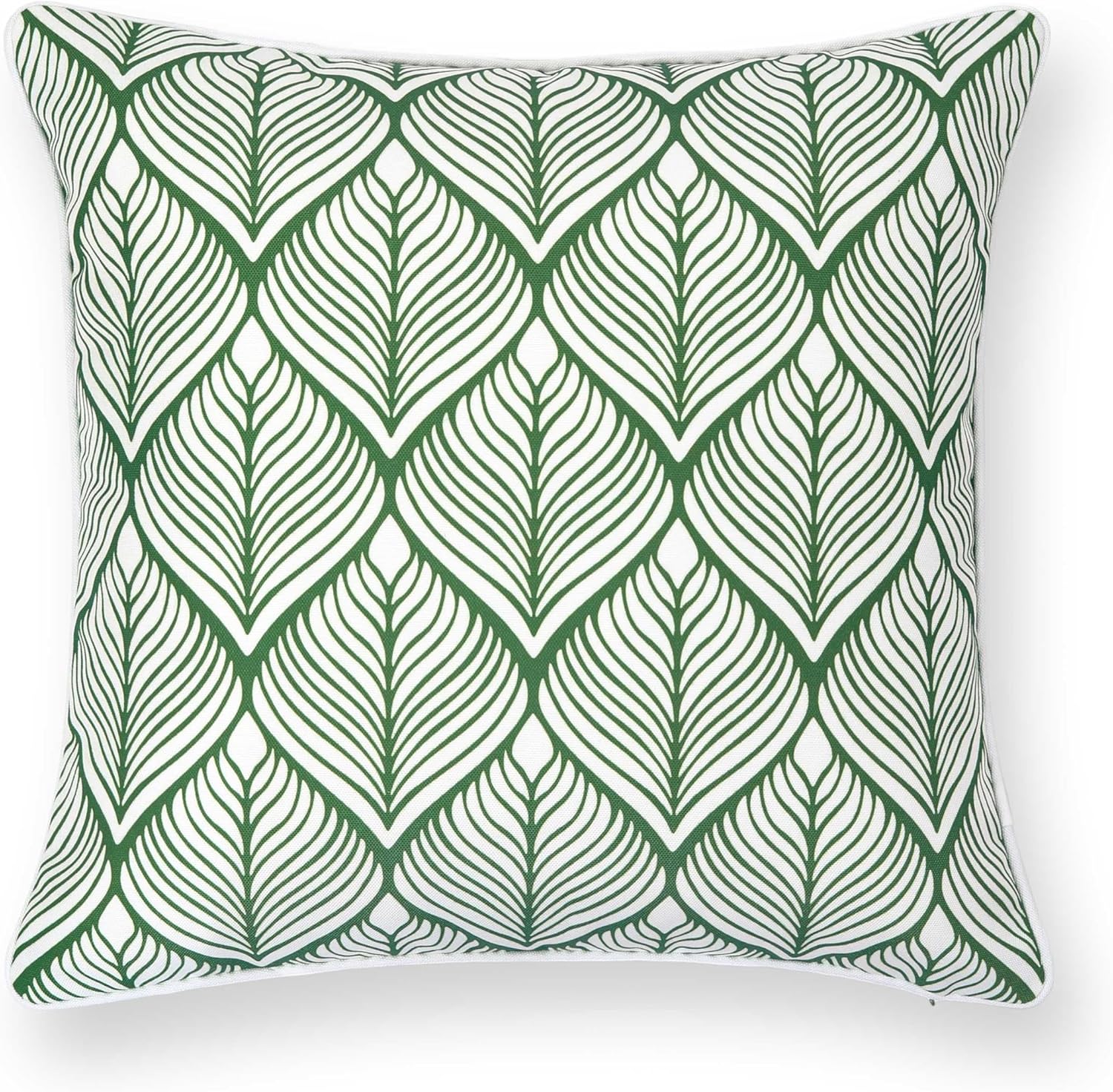 Patio Indoor Outdoor Throw Pillow Cover Only, 20"x20" Water Repellent for Backyard, Couch, Green Print Geometric Leafs