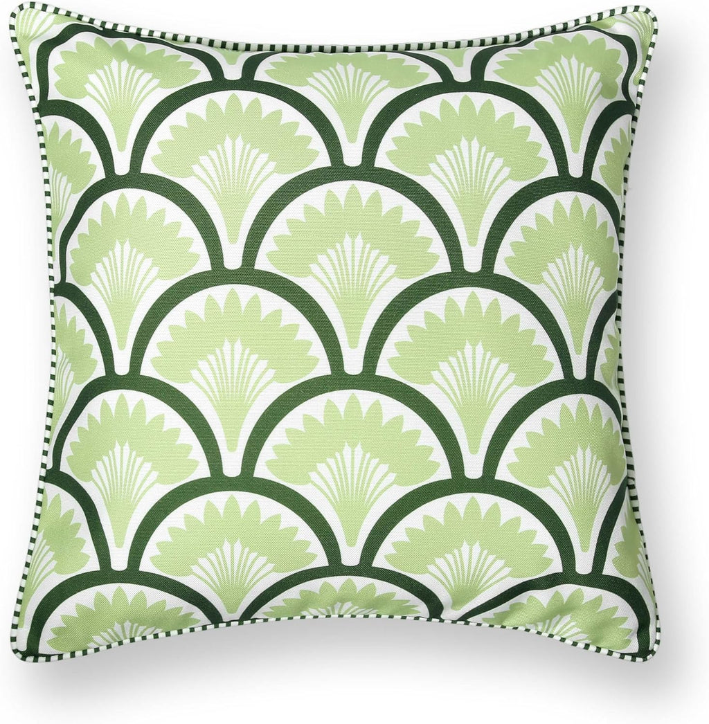 Patio Indoor Outdoor Throw Pillow Cover Only, 20"x20" Water Repellent for Backyard, Couch, Green Print Geometric Leafs