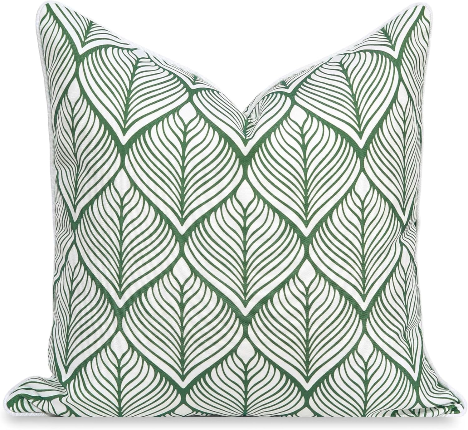 Patio Indoor Outdoor Throw Pillow Cover Only, 20"x20" Water Repellent for Backyard, Couch, Green Print Geometric Leafs