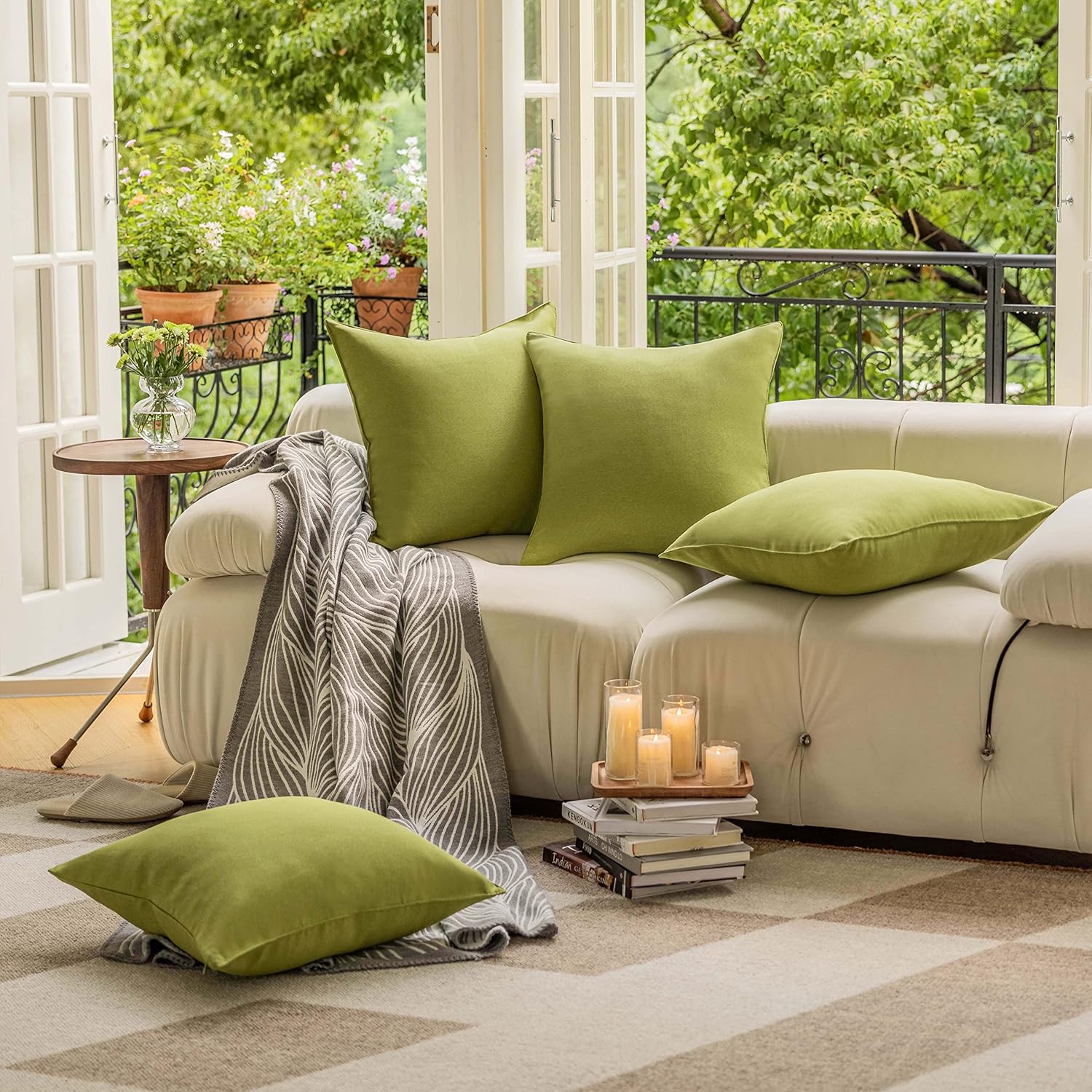 Green Summer Outdoor Pillow Covers 20x20 Waterproof Throw Pillow Covers