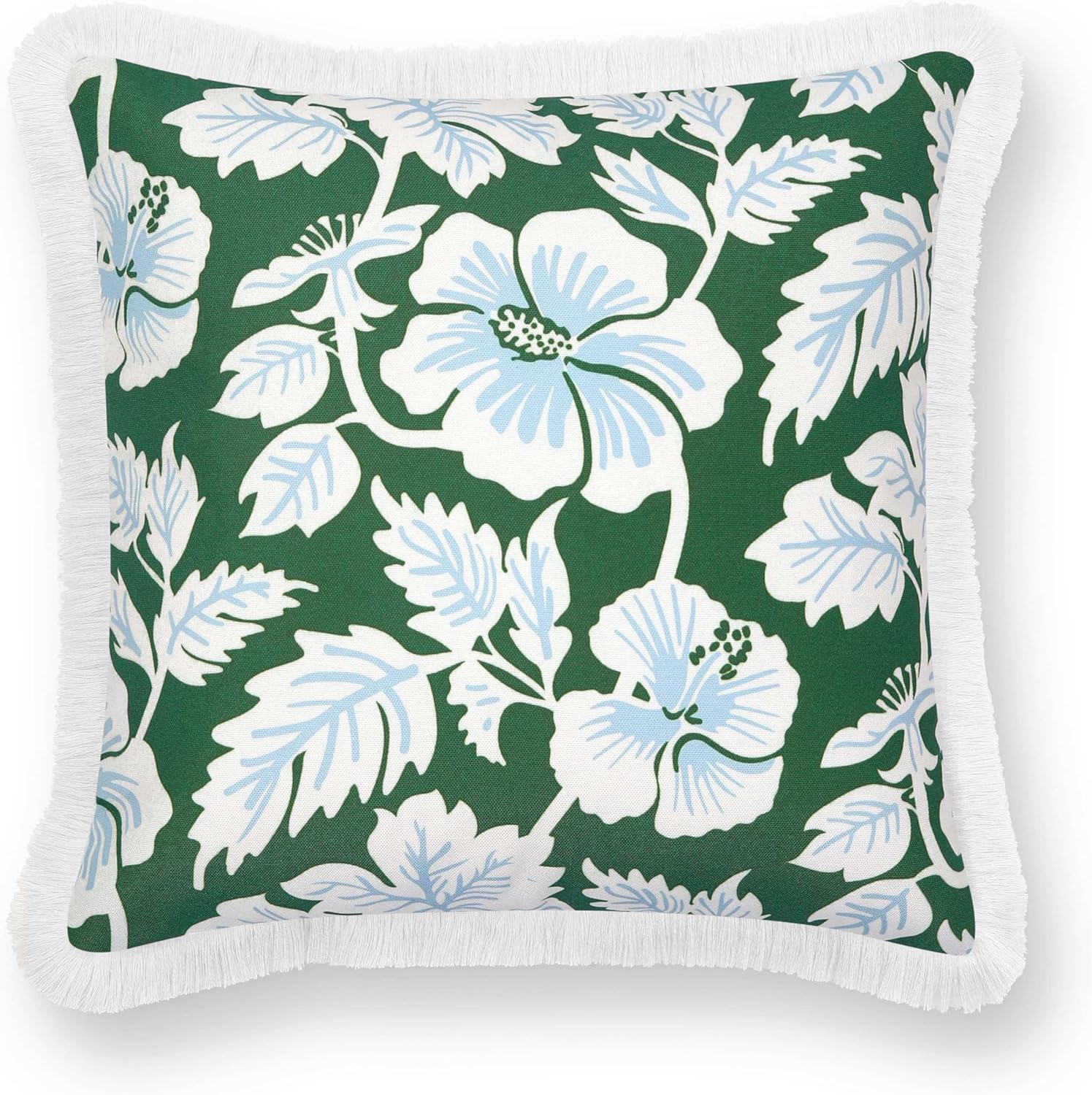 Patio Indoor Outdoor Throw Pillow Cover Only, 20"x20" Water Repellent for Backyard, Couch, Green Print Geometric Leafs