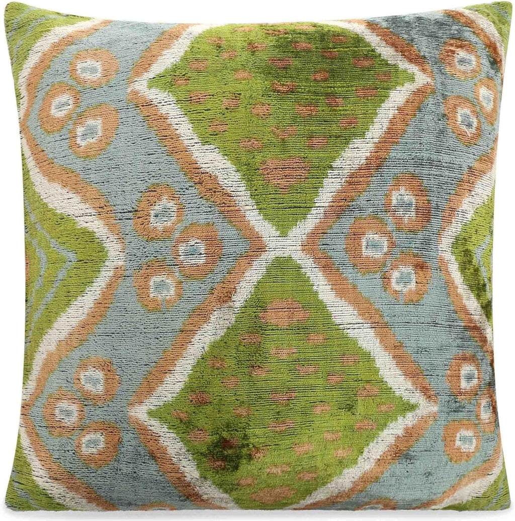 Velvet Throw Pillow with Geometric Ikat Design  Premium Down Feather Insert