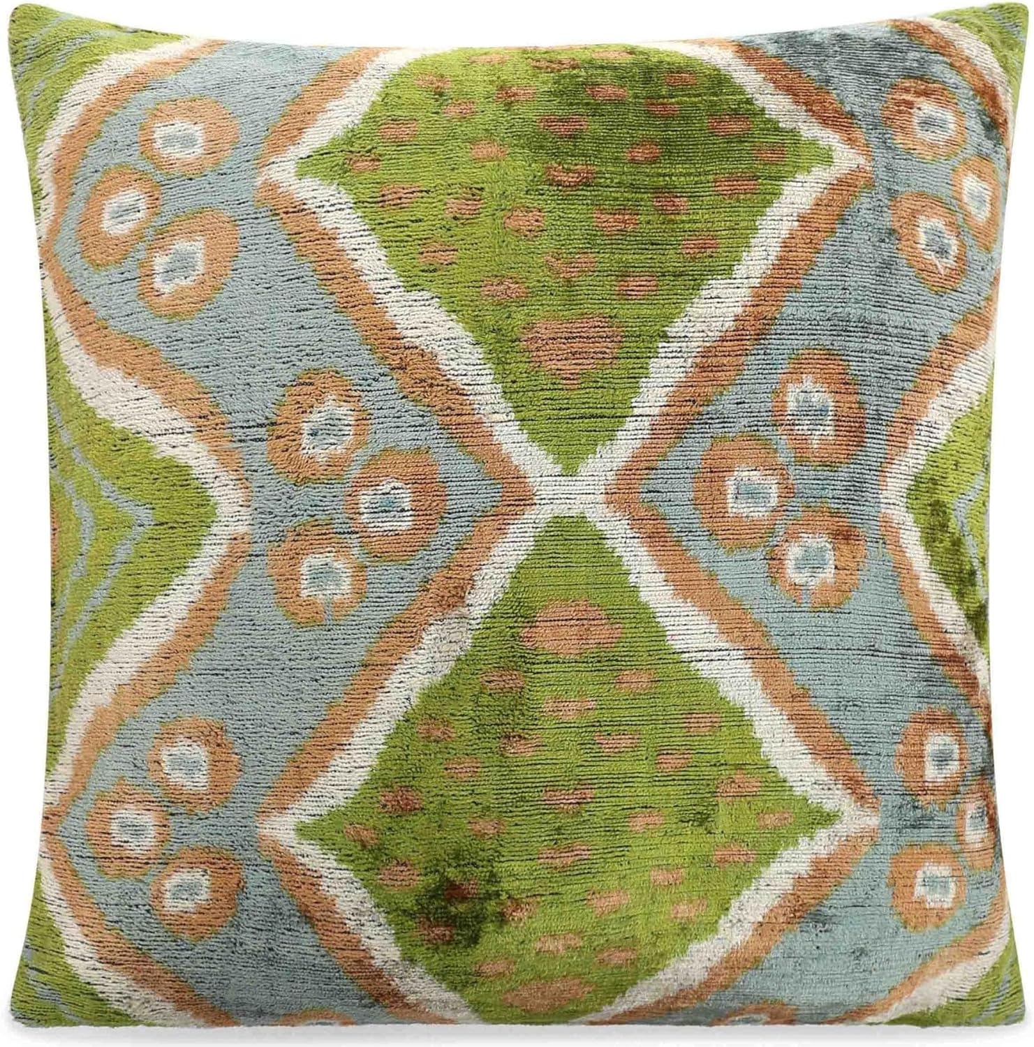 Velvet Throw Pillow with Geometric Ikat Design  Premium Down Feather Insert