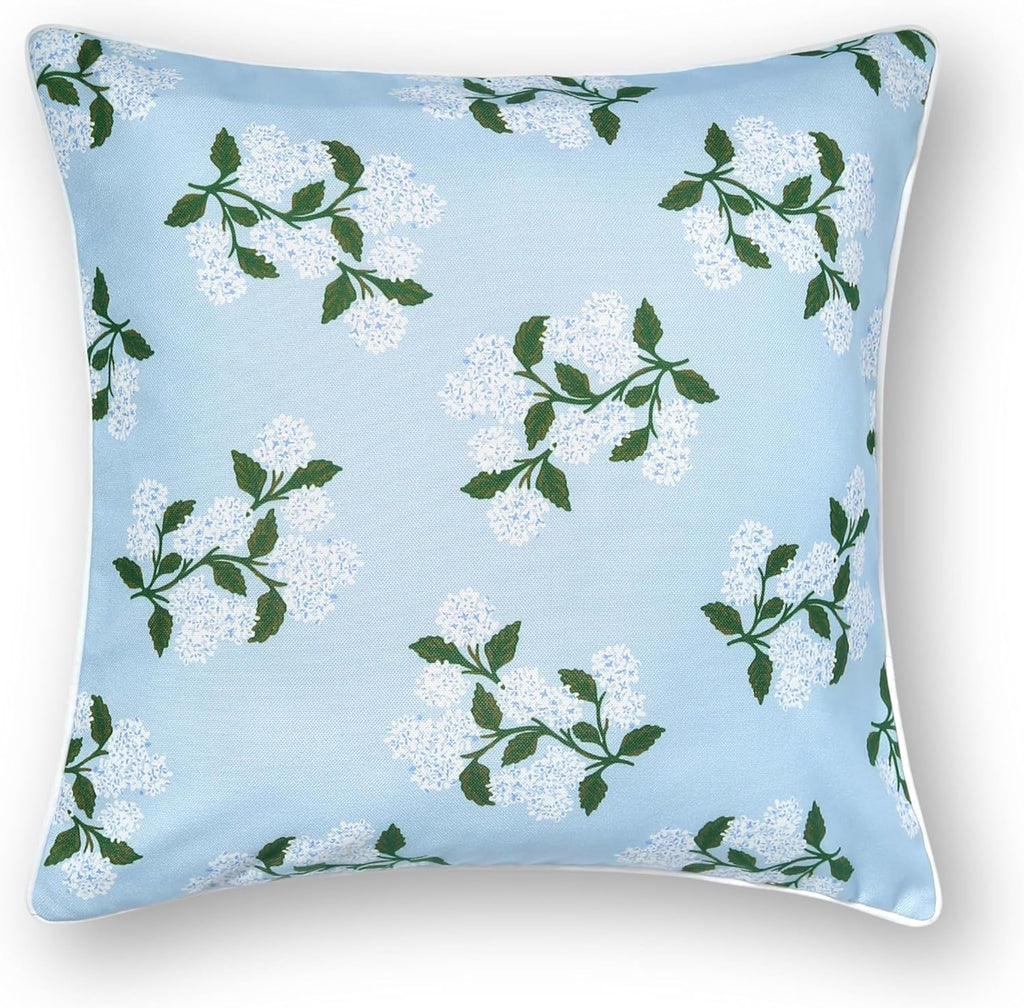 Patio Indoor Outdoor Throw Pillow Cover Only, 20"x20" Water Repellent for Backyard, Couch, Green Print Geometric Leafs