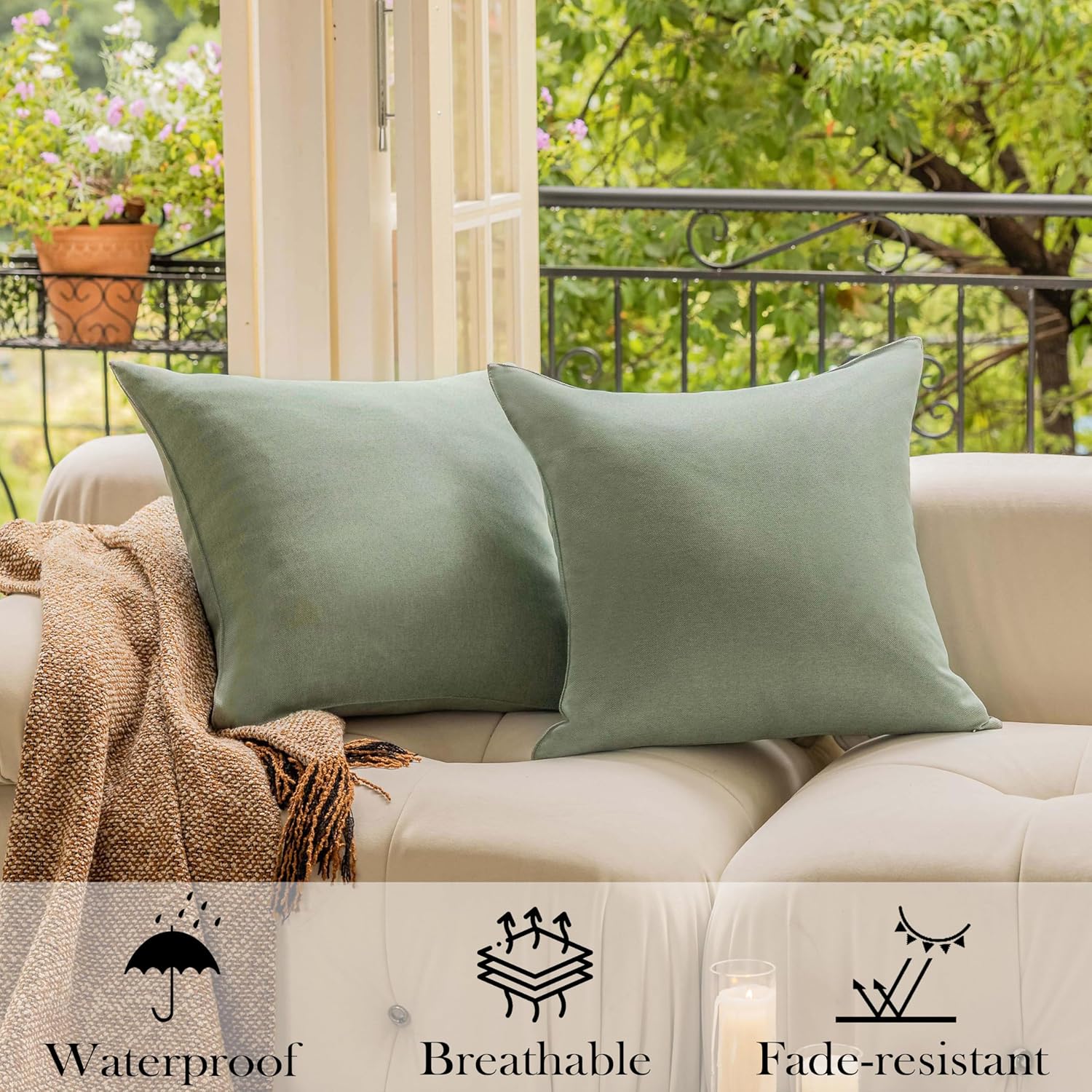 Green Summer Outdoor Pillow Covers 20x20 Waterproof Throw Pillow Covers